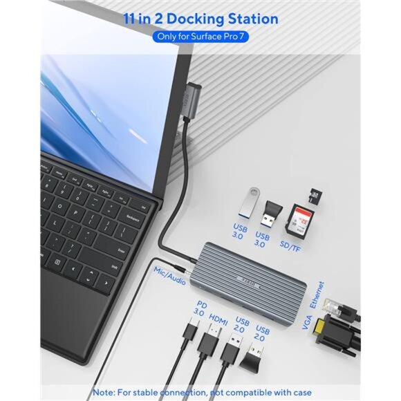 USB C Dock for Surface Pro 7, 11 in 2 Surface Pro 7 USB C Docking Station. - Picture 2 of 7